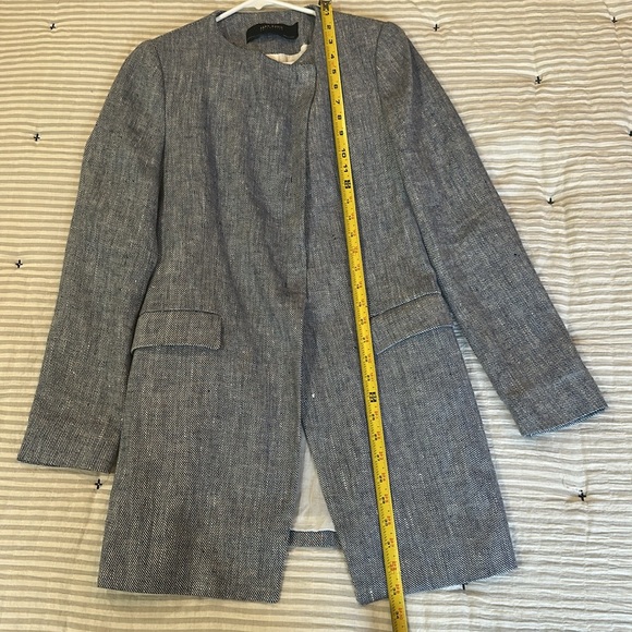 Zara Basics Collection Crossover Blue Textured Tweed Linen Jacket Blazer Medium - Picture 11 of 11